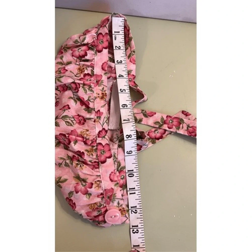 Vintage handmade Floral Print Hair‎ Bonnet Hat Sleeping Tie Button - Picture 8 of 9